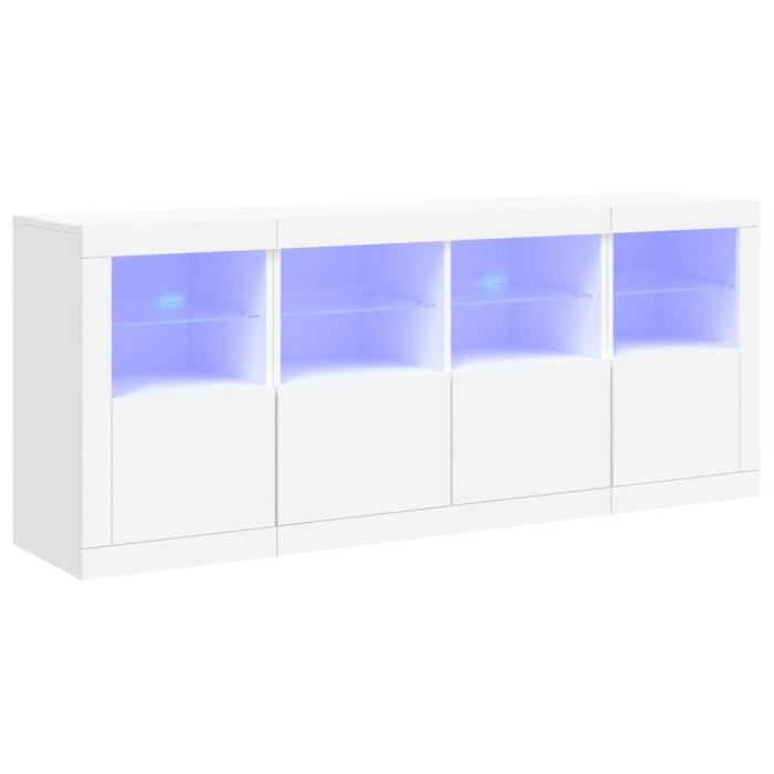 Buffet avec lumières LED blanc 163x37x67 cm - Meuble de salon - Contemporain - Design - Buffet bas