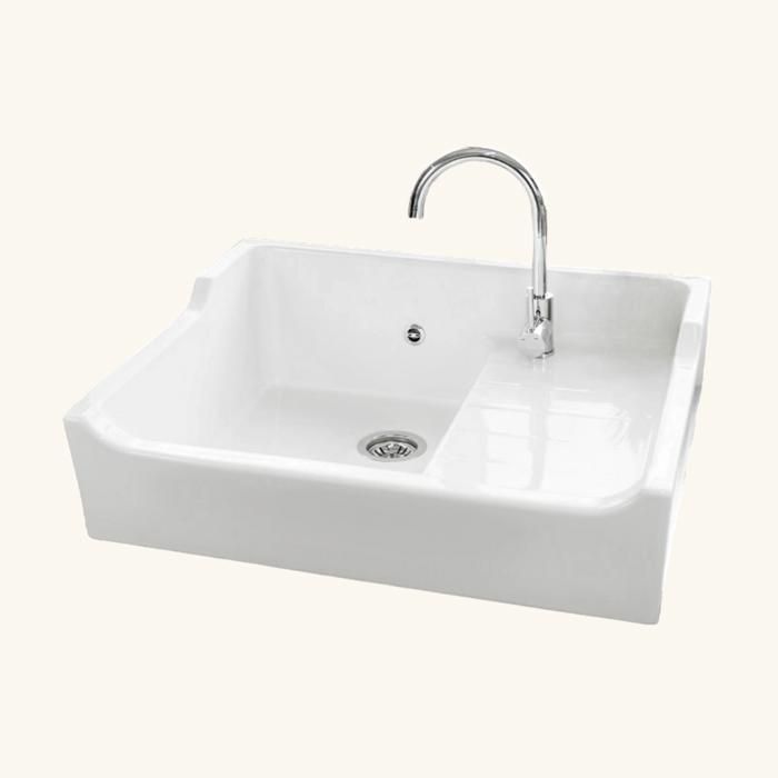 Évier timbre doffice céramique blanc AIMÉ 1 bac - égouttoir à droite 620 (+/-3 mm)x800 (+/-3 mm)