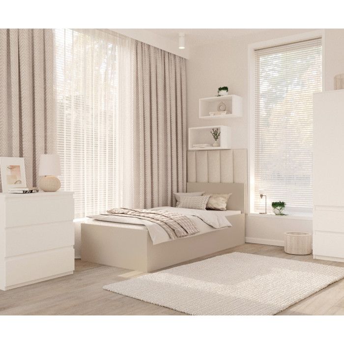 Lit coffre 90 x 200 cm avec sommier à lattes relevable et rangement intégré - Cachemire - Modèle PARIS
