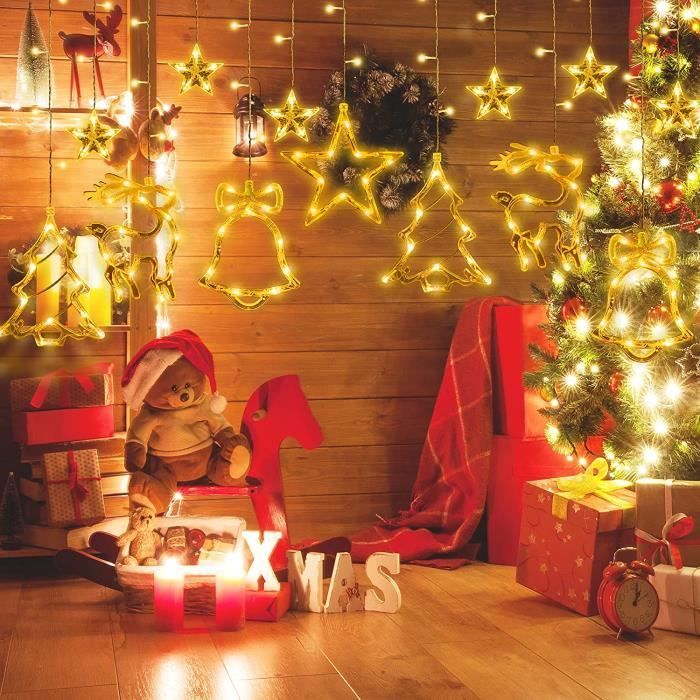 Guirlande lumineuse LED pour fenêtre de Noël, décoration intérieure, 8  modes, étoile de lune, avec rideaux lumineux à distance pour fête de Noël
