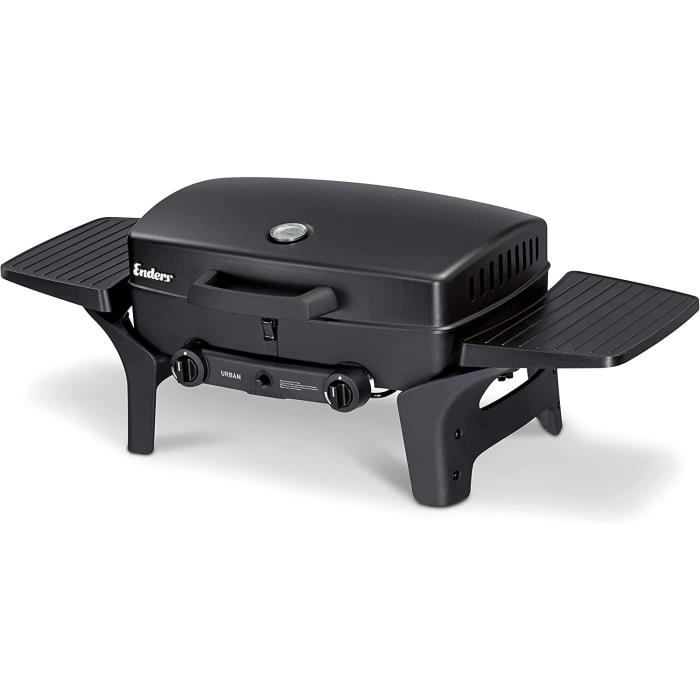 Outsunny Barbecue Gaz De Table 2 Brûleurs 5,6 KW - Portable Avec Couvercle Et Thermomètre, Noir