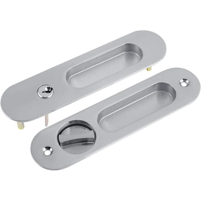 ANKROYU Serrure De Porte Coulissante, Ensemble De Poignées De Verrouillage De Porte Coulissante En Alliage De Zinc, Quincaillerie De Porte D'armoire De Balcon De Salle De Bains(argent