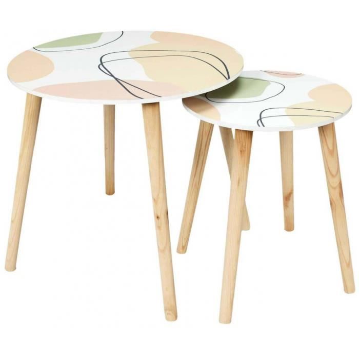 tables gigognes en bois - poésie formelle - lot de 2 - beige - rond - essentiel