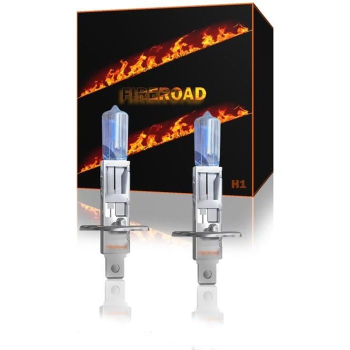 Ampoule H1 voiture 2Pcs 6000K auto BLANC effet xenon halogène 55W SUPER WHITE norme Française FIREROAD®