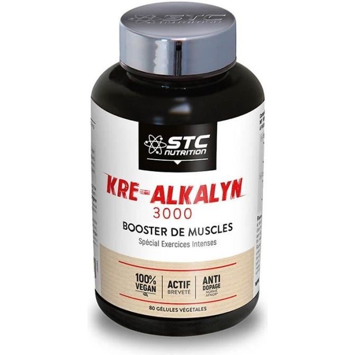 STC NUTRITION– Kre-Alkalyn 3000 – Booster de muscles – Spécial exercices intenses – Anti dopage - Vegan – Actif breveté – 80 gélules