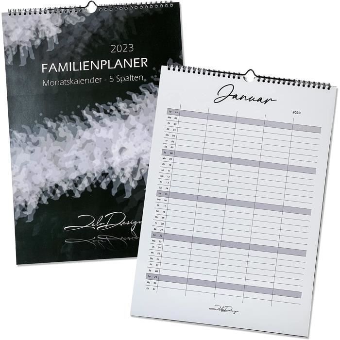 Agenda Familial XL 2025 Heye - 6 Colonnes - Calendrier Mural Avec Vacances Scolaires - 27x45 Cm