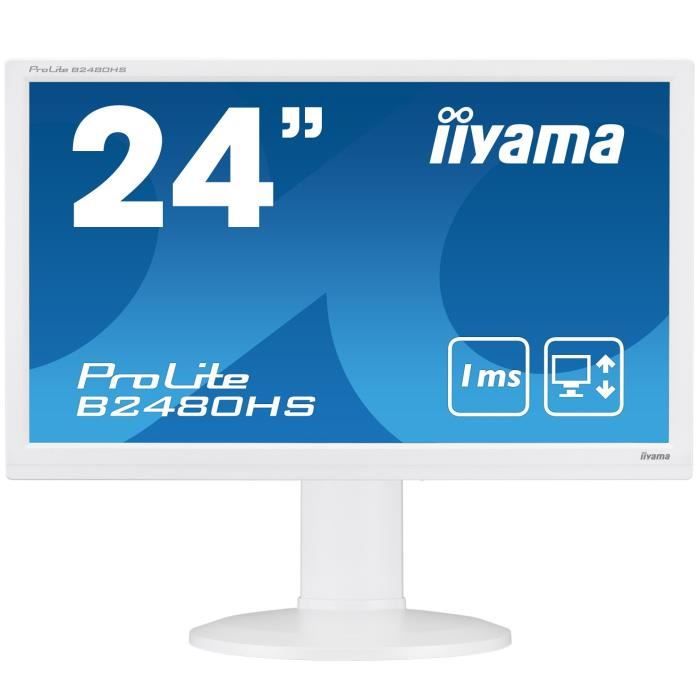 Vente Ecran PC Iiyama B2480HS-W2 Ecran PC LED 24" 1920 x 1080 2 ms VGA-DVI-HDMI pas cher