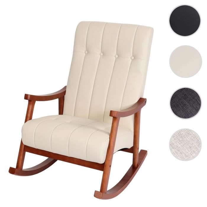 Fauteuil à bascule - HWC - K10 - Similicuir crème - Piétement noyer - 130 kg max