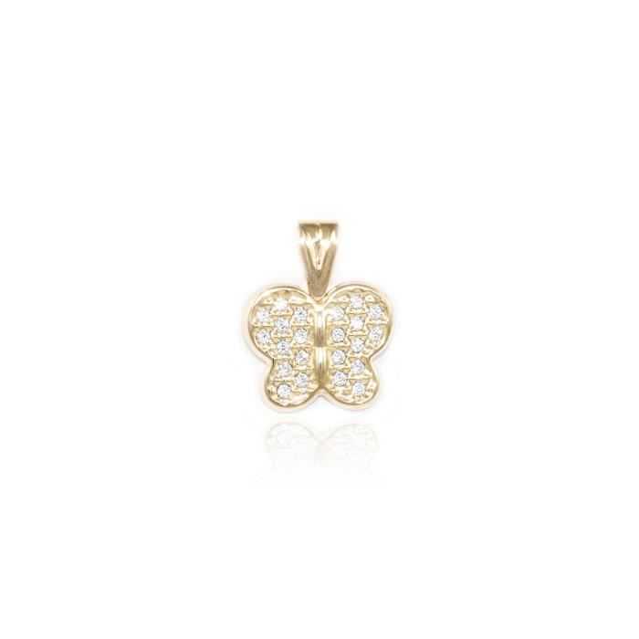 14k Or Jaune Zircone cubique papillon pendentif K5980