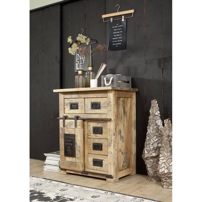 Commode industrielle - Fer et Bois massif de manguier laqué (Bois naturel) - RAILWAY 111