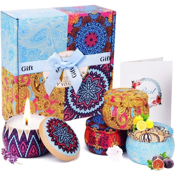 Coffret Cadeau 4 Bougies Parfumées - Cire De Soja - Parfums Citron, Menthe, Lotus, Pivoine