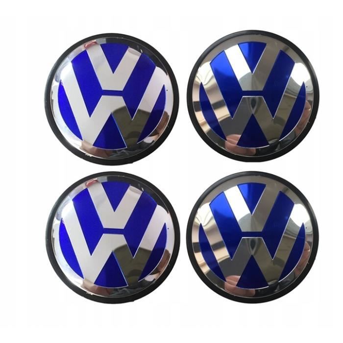 BEQ - 4pcs centre de roue 56mm VW bleu cache moyeu logo volkswagen emblème 1J0601171