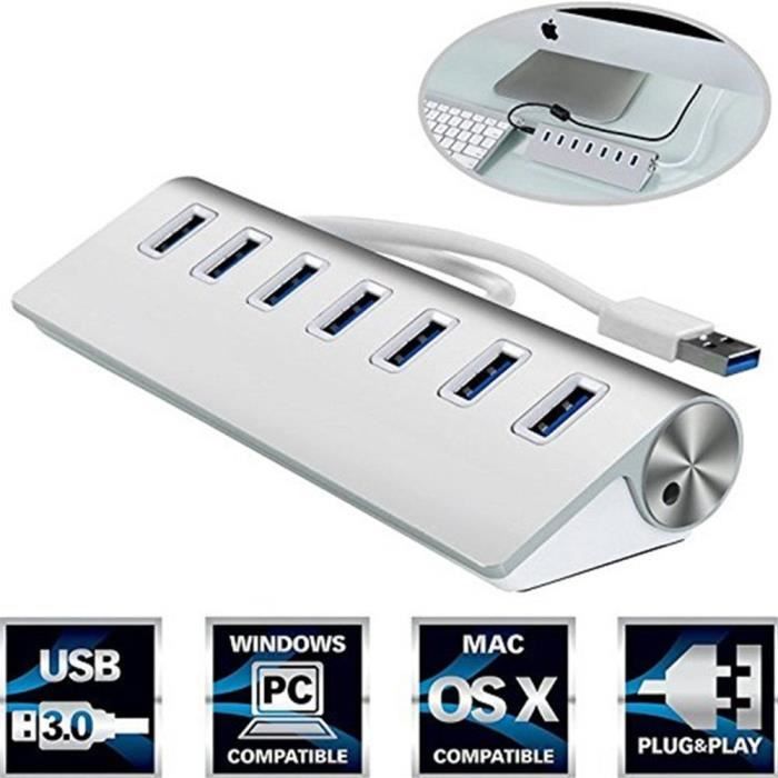 Hub 7 ports USB 3.0 pour iMac, MacBook, MacBook Air, MacBook Pro, Mac Mini, PC et ordinateurs portables