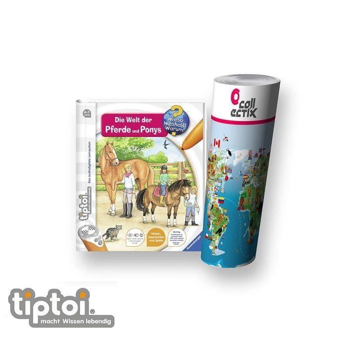 Ravensburger tiptoi Livre Bande 13 Le Monde der Chevaux et Poneys + Enfants Carte du monde - Pays, Tiere, Continents