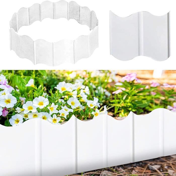 Lot de 20 bordures de jardin en plastique PP - Bordure de jardin flexible - Blanc - 15,7 x 13 cm