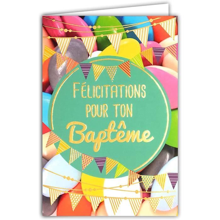 69 5076 Carte Felicitations Pour Ton Bapteme Drapeaux Fanions Guirlandes Parrain Marraine Filleul Filleule Cdiscount Puericulture Eveil Bebe