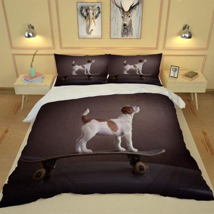 Parure de couette - Chien de Skateboard - 140x200cm - Microfibre