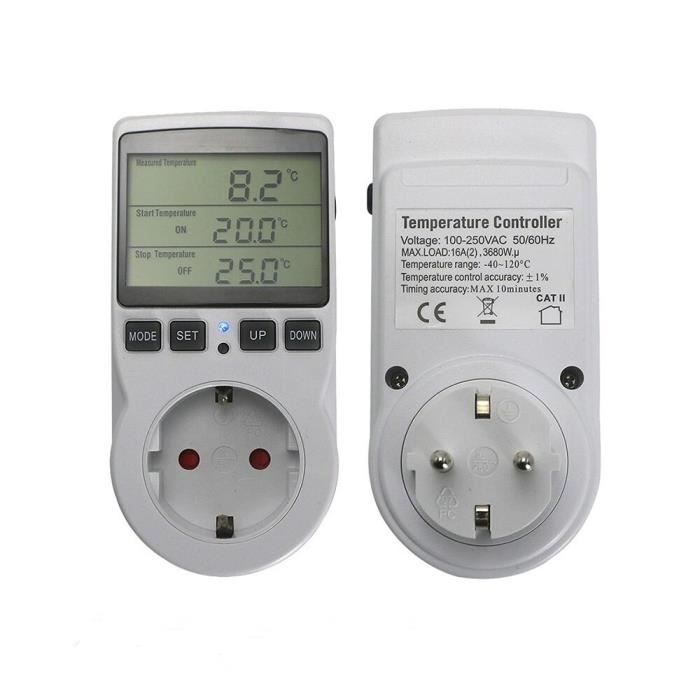 Prise Programmable Digitale, Minuteur Thermostat Avec Interrupteur, Pour Appareils électriques, Blanc