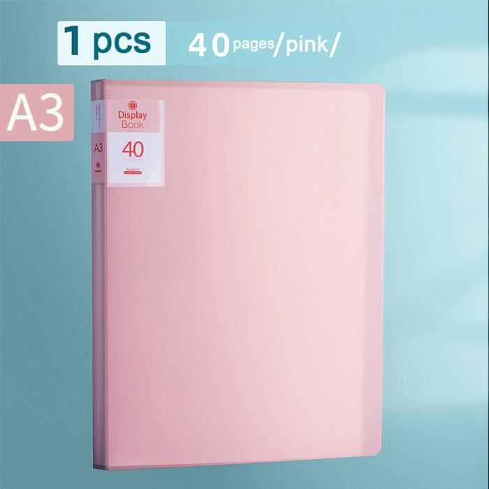Classeur,Pochette de rangement transparente pour Album étudiant, rose, A4,  A3, pour livre d'information - A3 40pages 1PCS