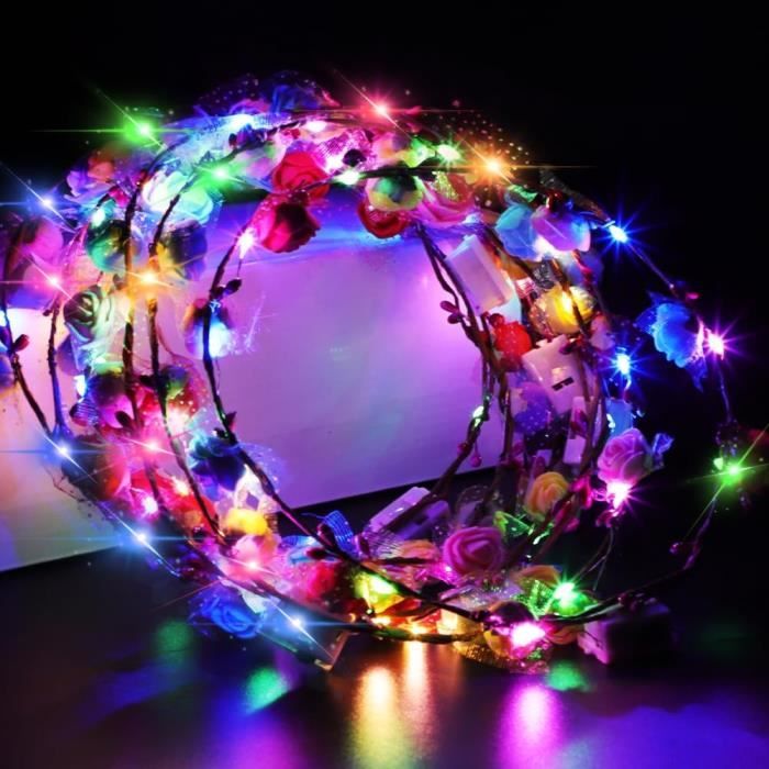 Serre-tête Halloween Lumineux Avec Fleurs Et Araignée Dorée - Bandeau LED Clignotant - Accessoire Cheveux Femme Pour Fête
