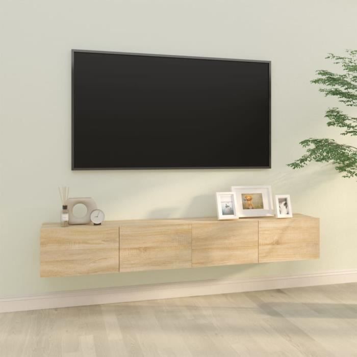 Meuble TV Mural Blanc 100x30x30 Cm - Bois D'Ingénierie - 2 Étagères + 2 Compartiments - Générique - 12