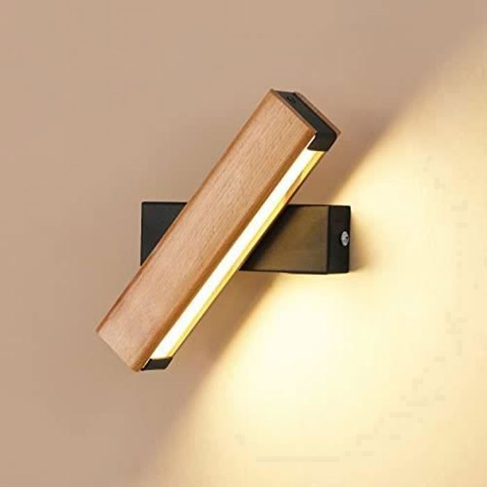 DELIPOP Applique Murale LED – 4W luminaire mural interieur en bois – 360° Rotatif – 3000K blanc chaud Lampe – Bois Massif - Noir