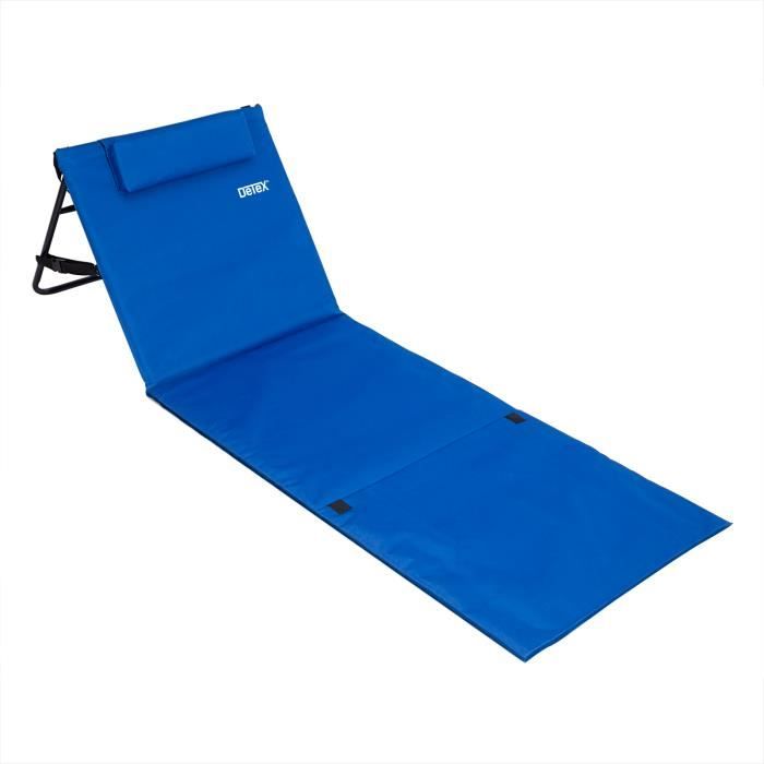 Tapis de plage matelas plage dossier réglable sangle transport 158cm x 56cm bleu