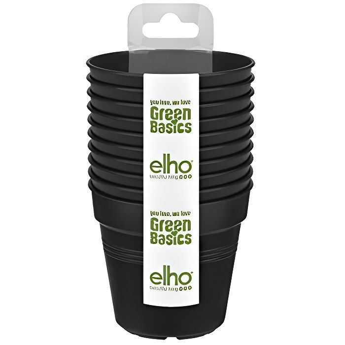 Elho 2055282 Green Basics Pot de Fleurs Noir 8 x 8 x 20 cm Kit de Démarrage 10 Pièces