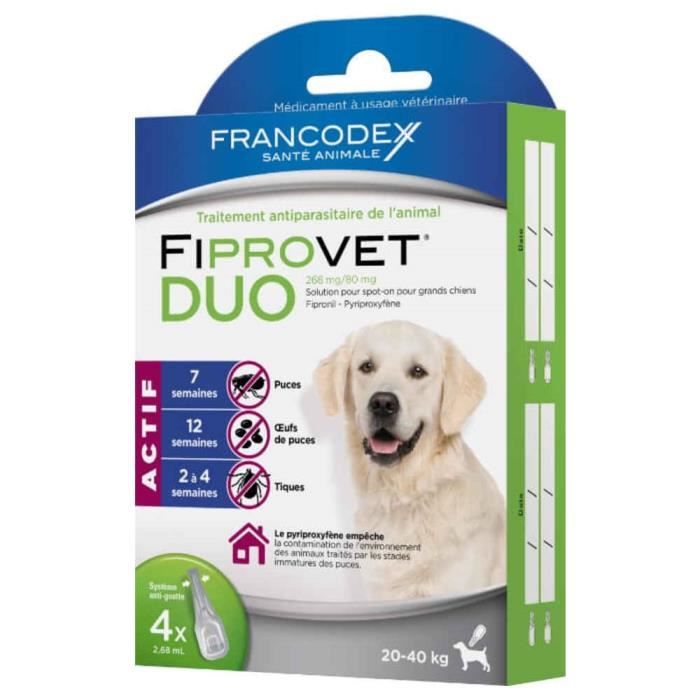Meilleurs prix pour Francodex - Traitement Spot-On Fiprovet Duo Pour Grand Chien - 4x2,68ml