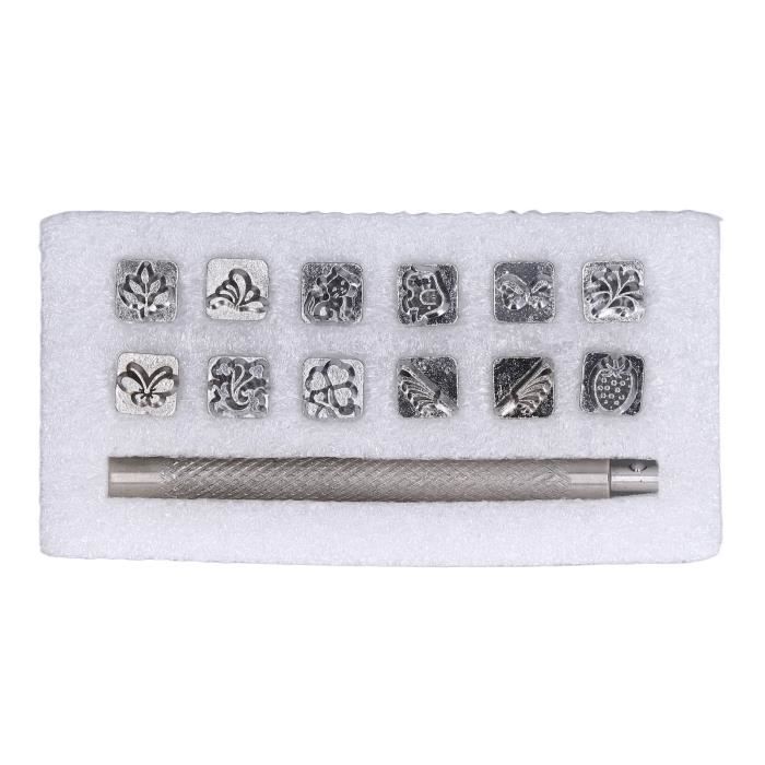 Tbest Outils en Cuir 12 Pièces Stam Pu Outil Style et Bricolage Tampon en Cuir Végétal 1 Poignée Pc