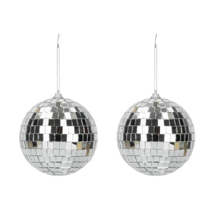 2 boules à facettes pour disco - 10 cm - Argent