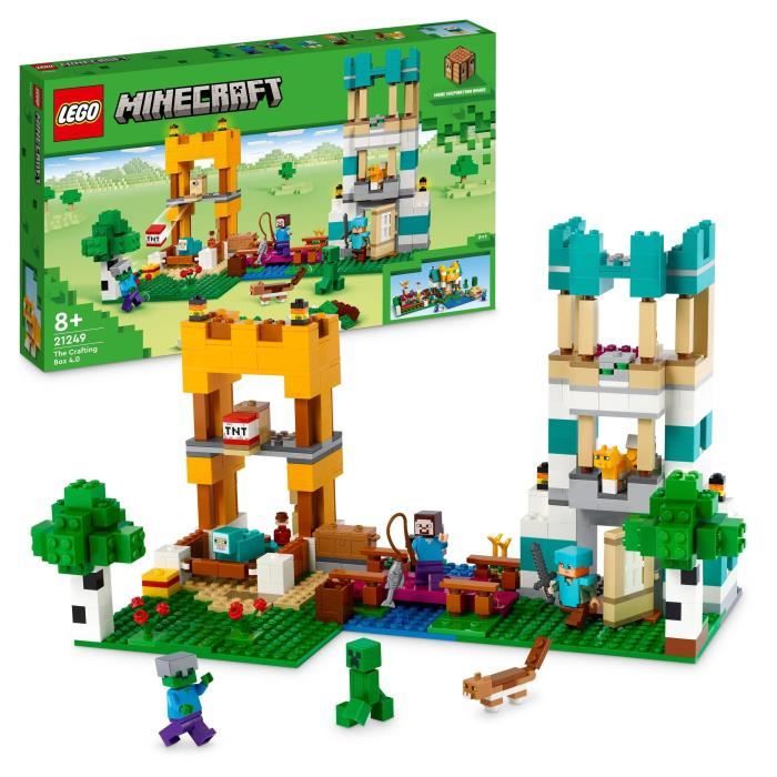 LEGO® Minecraft 21249 La Boîte de Construction 4.0, Jouets 2-en-1 avec Figurines Steve, Creeper et Z