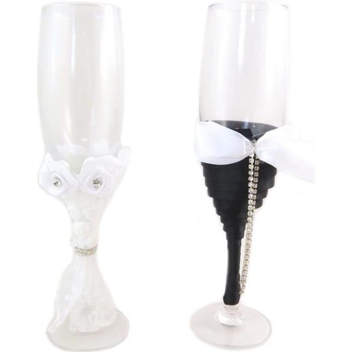 2 Coupes Flutes A Champagne Mariage Blanc Noir 22 Cm Q0224 Cdiscount Maison