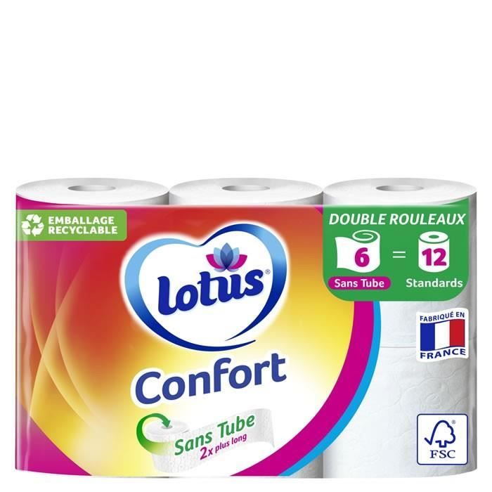 LOT DE 10 - LOTUS Confort - Papier toilette blanc Sans Tube - 6 rouleaux  équivalent à 12 standards - Cdiscount Au quotidien