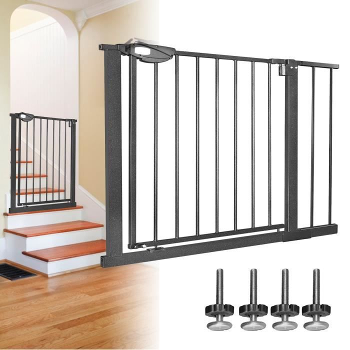 Barrière d'escalier LZQ - Sécurité enfant - Double serrure - Métal noir - 85-95 cm
