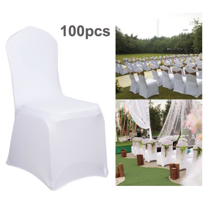 MCTECH Lot de 100 Housses de chaise  Polyester  Blanc  Cdiscount Maison