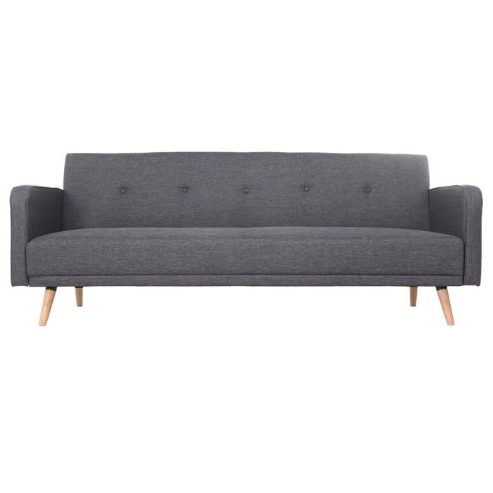 Miliboo - Canapé convertible scandinave 3 places en tissu gris foncé et bois clair ULLA Miliboo - Canapé convertible scandinave 3 places en tissu gris foncé et bois clair ULLA