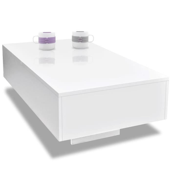 Table Basse Blanche Brillante Extensible Avec 2 Tiroirs - 102x60x40 Cm - MDF Et Aggloméré - Pour Salon Moderne - 5