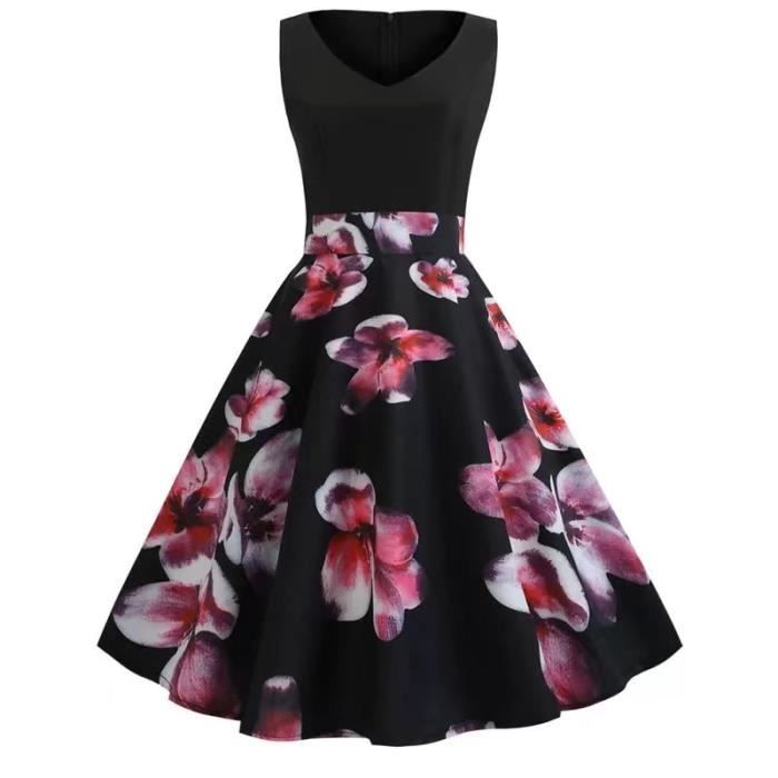 Robe Cocktail Femme Rétro Années 50 - Longueur Genou, Col Bateau, Style Trapèze - Manches Bouffantes Ou Sans Manches - Tissu Doux Et Respirant