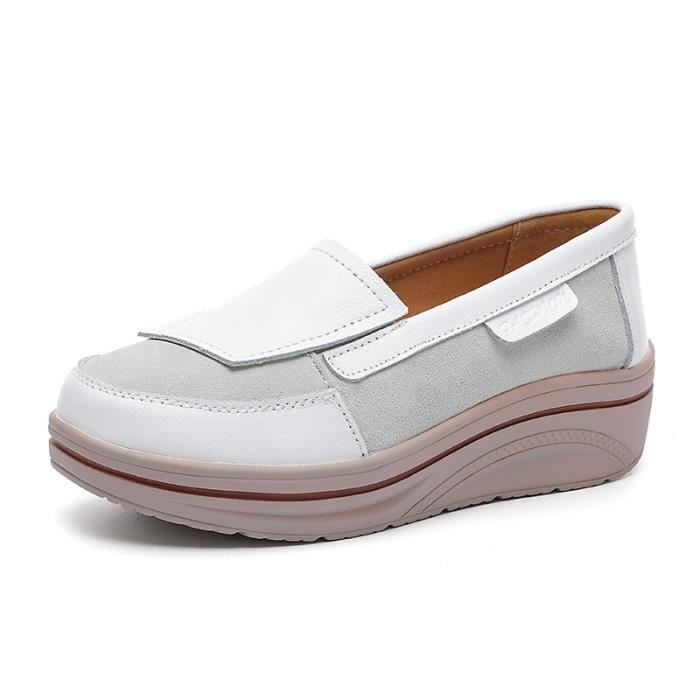 Mocassins Orthopédiques Femme Cuir - Talon Compensé 1-3 Cm, Large, Respirant, Pour Conduite, Marche, Quotidien