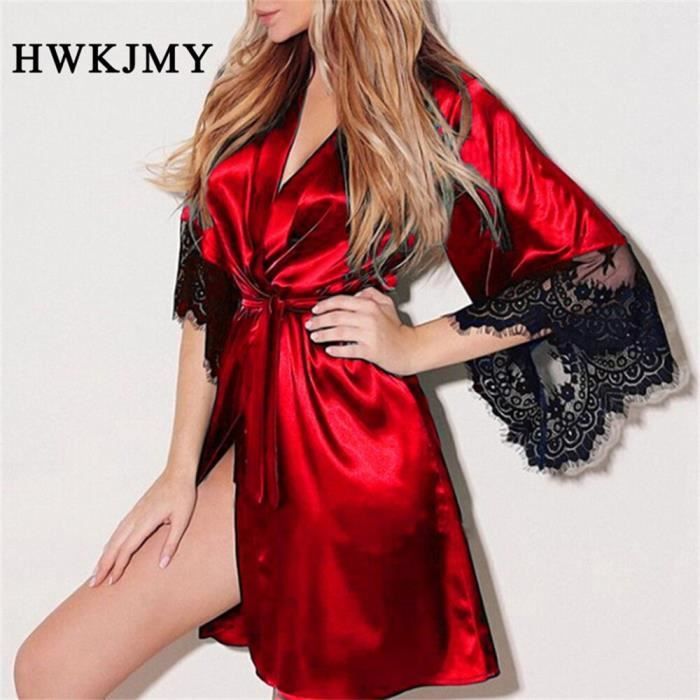 Chemise De Nuit En Satin Et Dentelle Femme - Longue, Manches Courtes, Pour Grossesse, Maison, Plage, Confort Coton