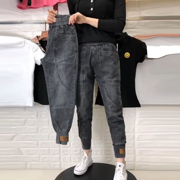 Jeans Pantalon en jean lastique taille haute pour femme pantalon