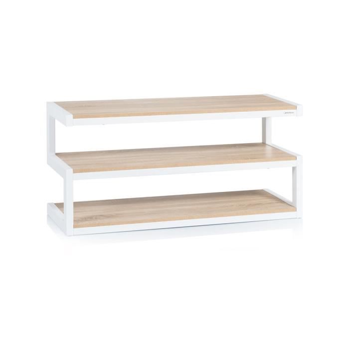 Meuble TV - NorStone - Esse - Blanc et Chêne - Supporte jusquà 80 kg - TV jusquà 46 Meuble TV - NorStone - Esse - Blanc et Chêne - Supporte jusquà 80 kg - TV jusquà 46