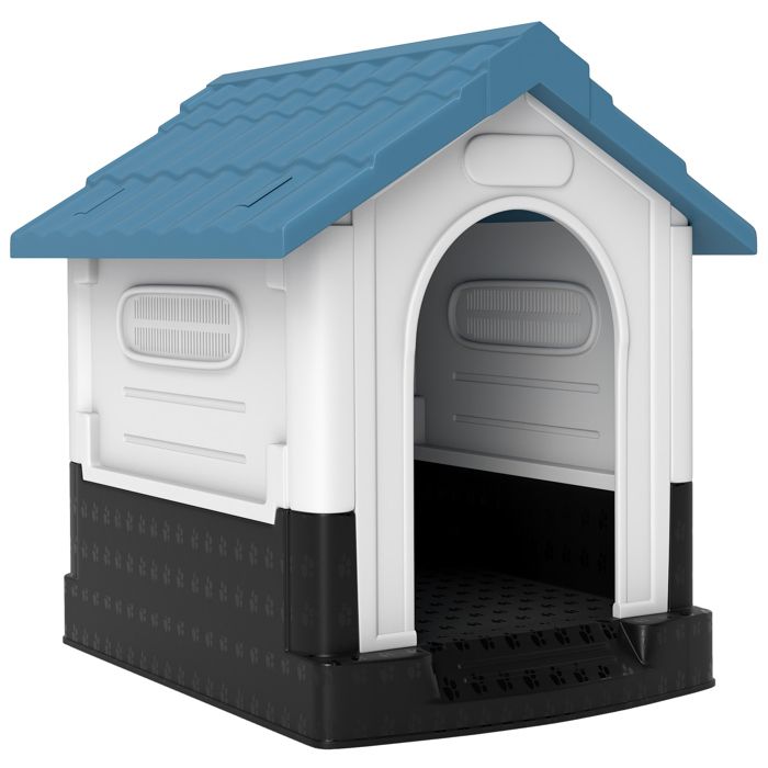 Niche pour chien - PawHut - chenil extérieur petite moyenne taille toit imperméable - bois - 64 5x57x66cm - blanc bleu Niche pour chien - PawHut - chenil extérieur petite moyenne taille toit imperméable - bois - 64 5x57x66cm - blanc bleu