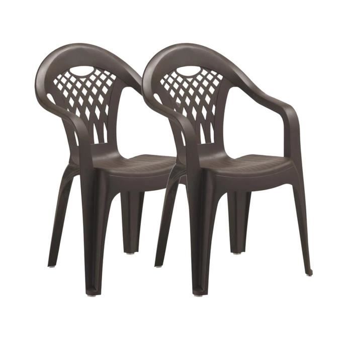 Lot de 2 chaises de jardin empilables en résine coloris Marron - Longueur 58 x Profondeur 54 x Hauteur 86 cm