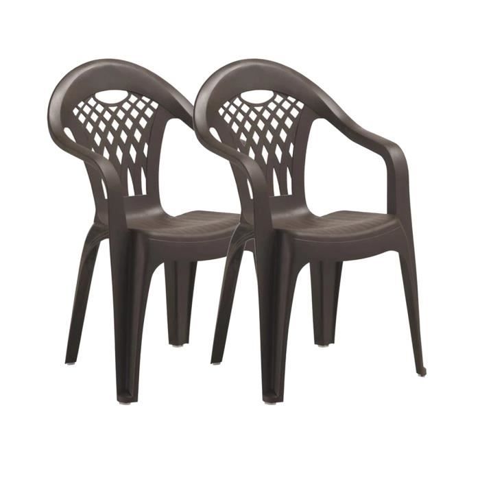 Lot de 2 chaises de jardin empilables en résine coloris Marron - Longueur 58 x Profondeur 54 x Hauteur 86 cm Lot de 2 chaises de jardin empilables en résine coloris Marron - Longueur 58 x Profondeur 54 x Hauteur 86 cm