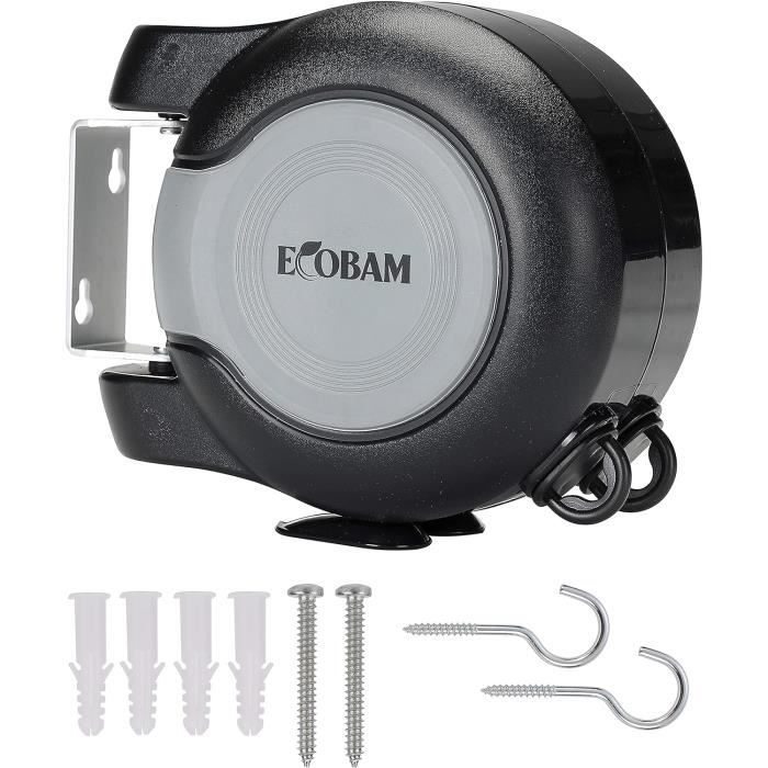 EcoBam Corde à linge à enrouleur rétractable, fixation murale, double corde à linge, robuste