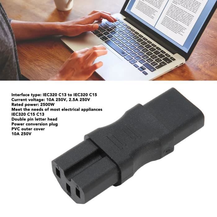Câble Adaptateur IEC C14 Vers C13 - 60 Cm - Angle Droit - Pour PC, Serveurs, UPS, Matériel Informatique