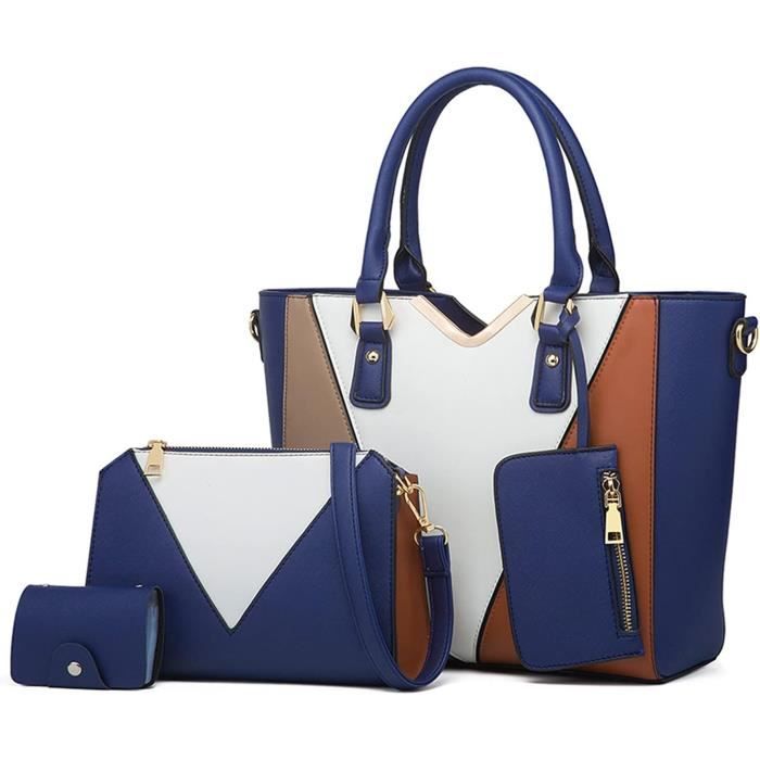 Grand Sac à Main Fourre-tout Femme En Simili Cuir Patchwork Multicolore - Sangle Détachable, Fermeture éclair - Neuf Avec étiquettes
