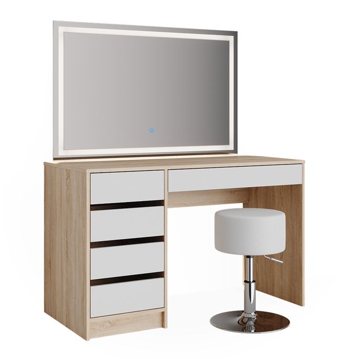 Coiffeuse Sherry 120cm avec miroir LED et tabouret Blanc/Sonoma Vicco 36921